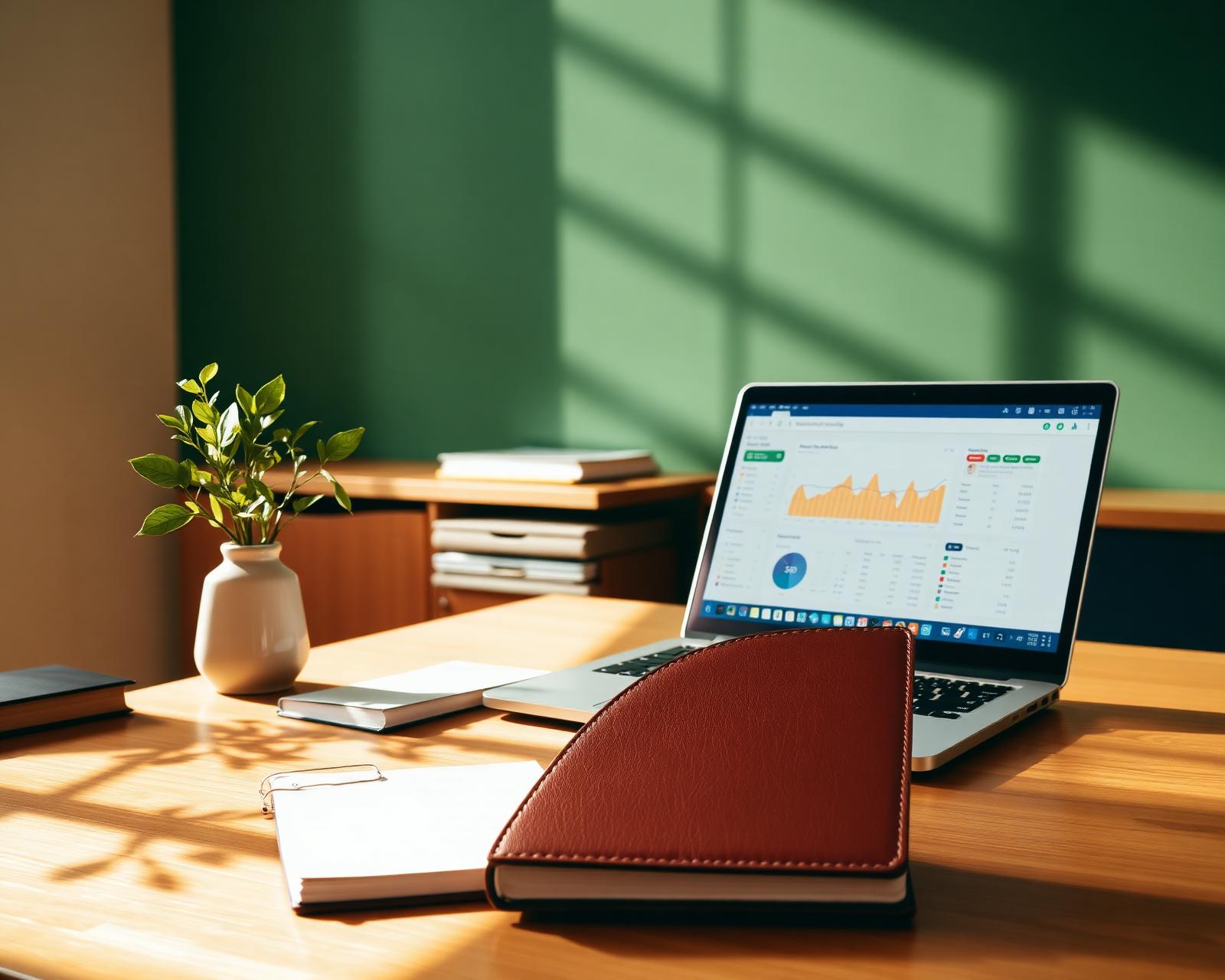 A warm modern advisory workspace with cloud accounting dashboard